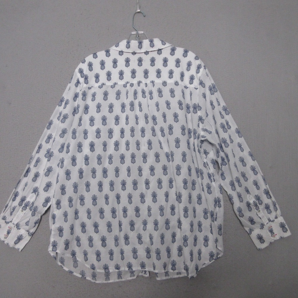 Talbots Top Plus 2X Blue Pineapple Button Up Long… - image 3